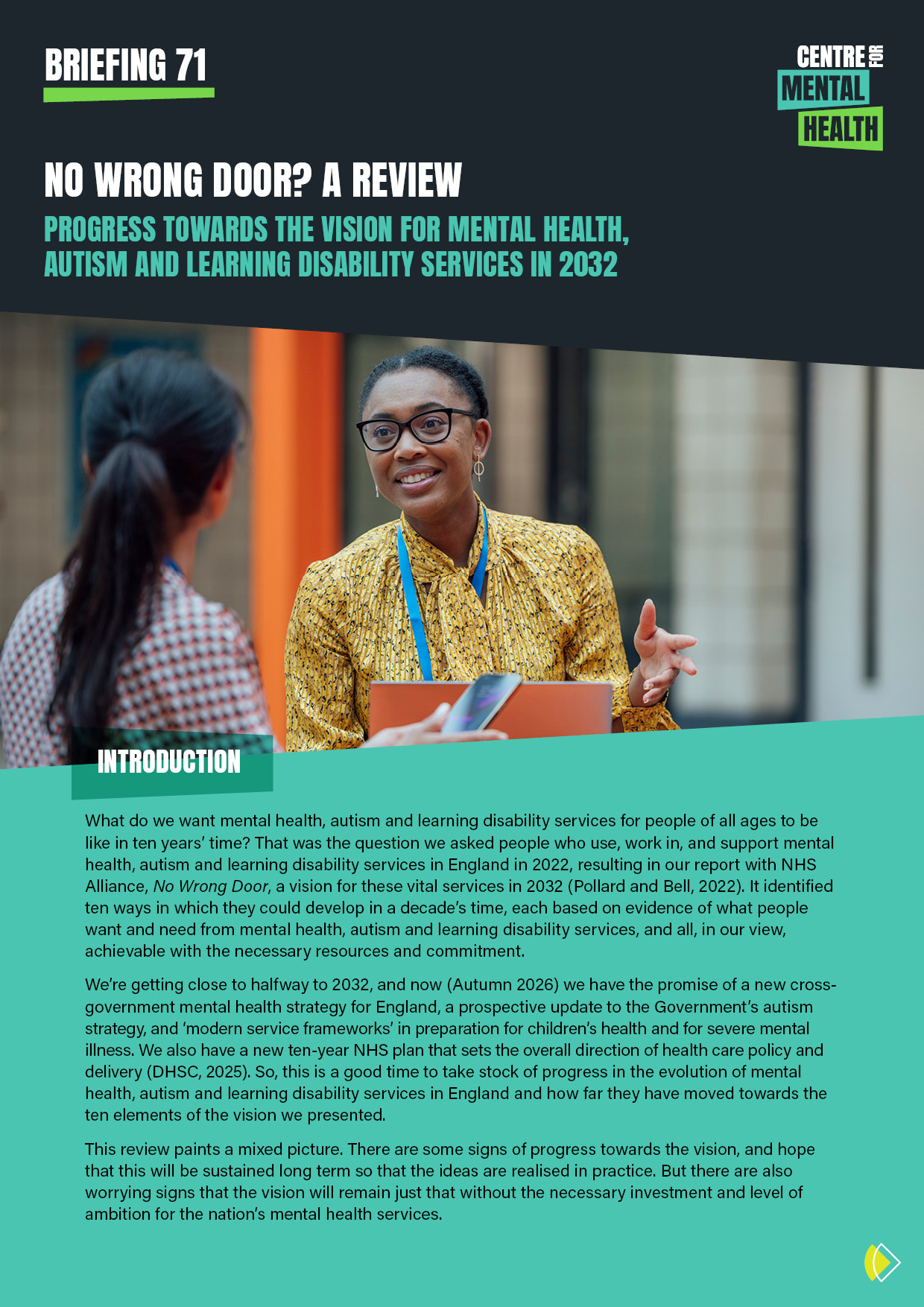 Report cover page with image of two women talking and smiling
